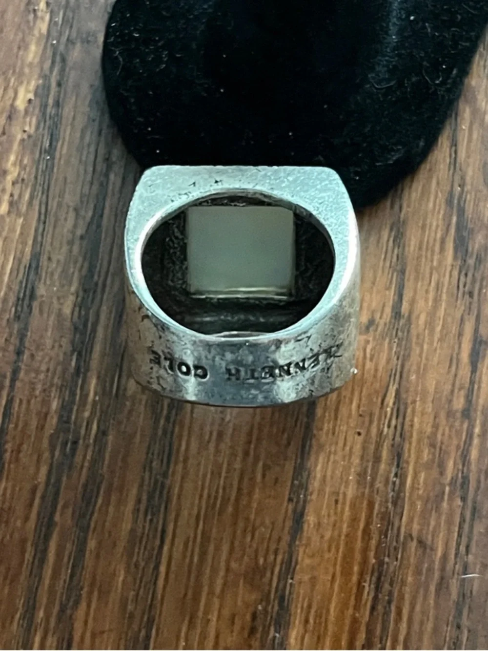 Kenneth Cole Silver-Tone Ring with White/MOP Square Inlay